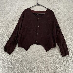 CP Shades Whimsigoth Top Womens Medium Red Floral Handkerchief Hem Oxblood